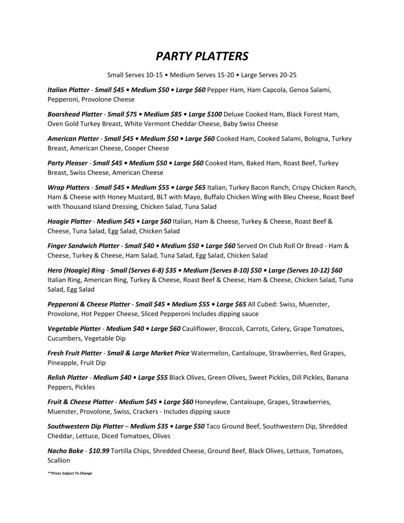 Party Platters Schiel's Family Markets